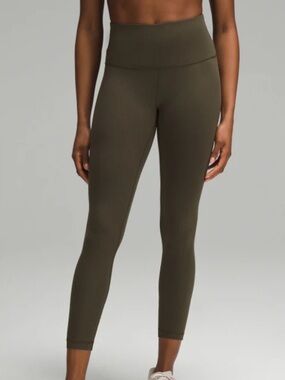 Lululemon Wunder Train Ribbed High-Rise Leggings 25" in Olive Green